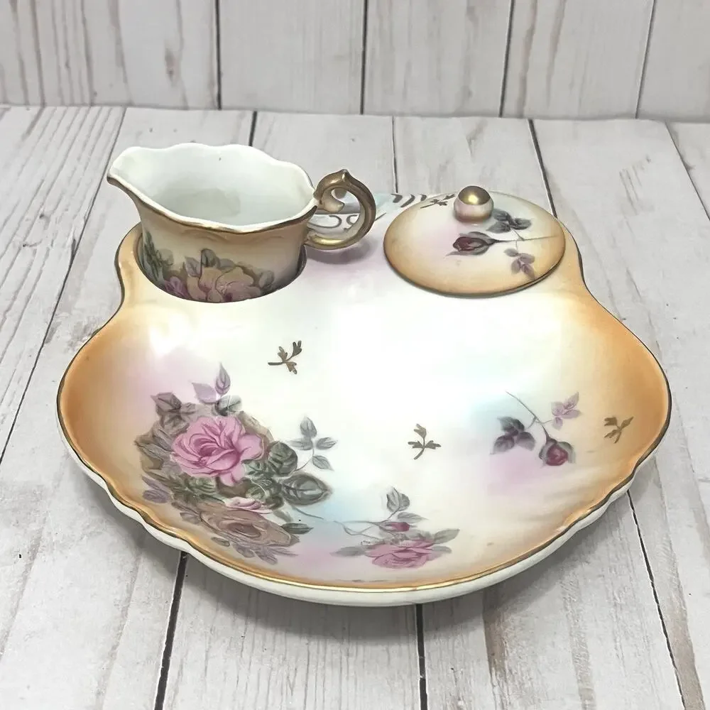 Vintage Divided Cream Sugar Dish Snack Serving Tray Procelain